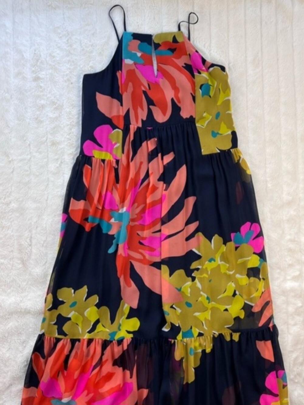 TRINA TURK navy coral pink tropical print silk maxi dress - Picture 4 of 7
